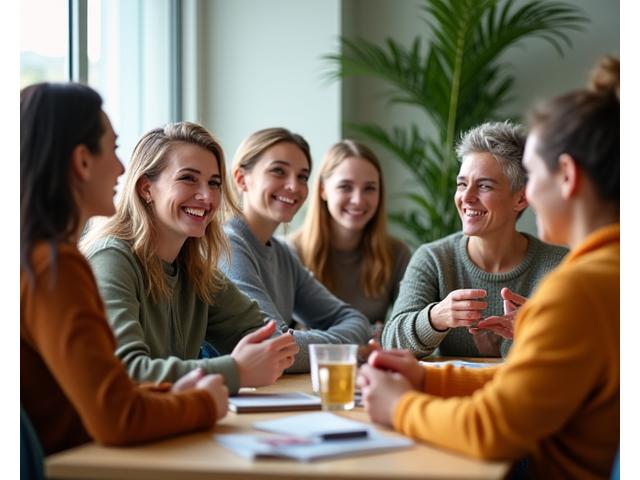 Szczęśliwe osoby po 35-tce aktywnie dyskutujące i wspierające się nawzajem, reprezentujące różnorodną społeczność wellness Zdrowie Dnia.
